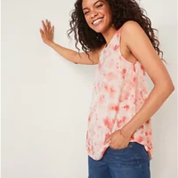 NWT Old  Navy Luxe Tie-Dye High-Neck Tank Top COLOR RED TYE DYE LARGE - Picture 1 of 3